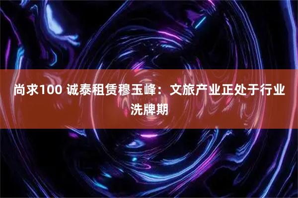 尚求100 诚泰租赁穆玉峰：文旅产业正处于行业洗牌期